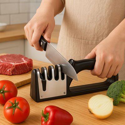 Aiguiseur couteau GripSecur femme aiguise nourriture